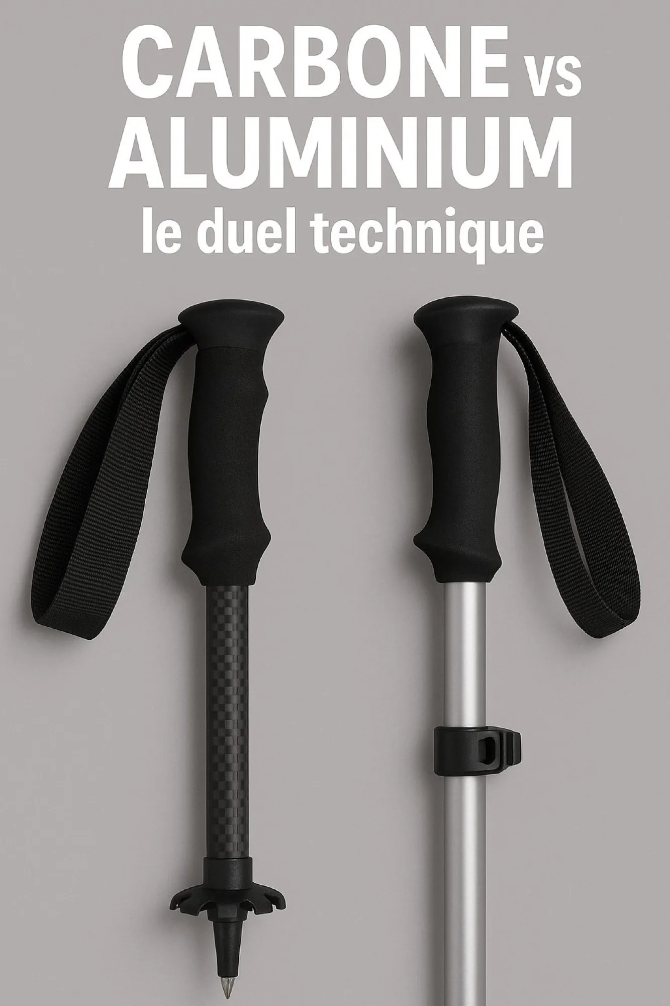 Comparaison de deux bâtons de trail, l'un en carbone et l'autre en aluminium
